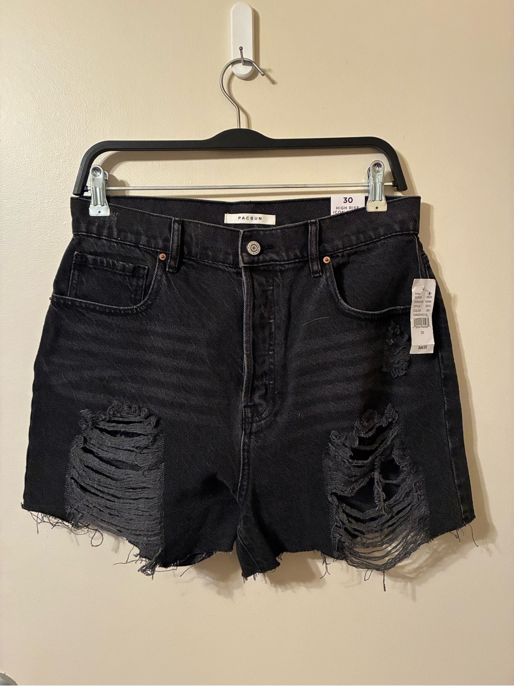 NWT PacSun High-Rise Icon Short Black Distressed Denim Thrashed Festival Size 30